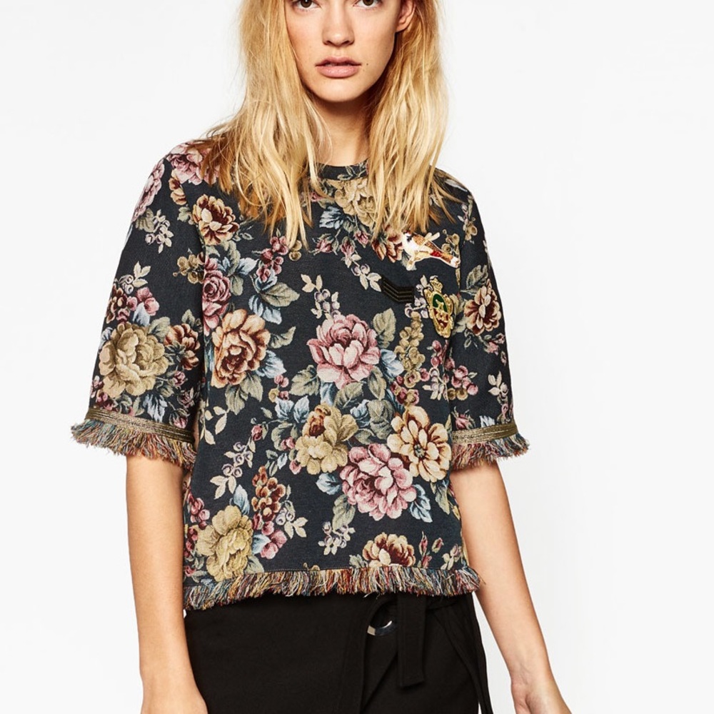 Zara jacquard top with beautiful floral tapestry